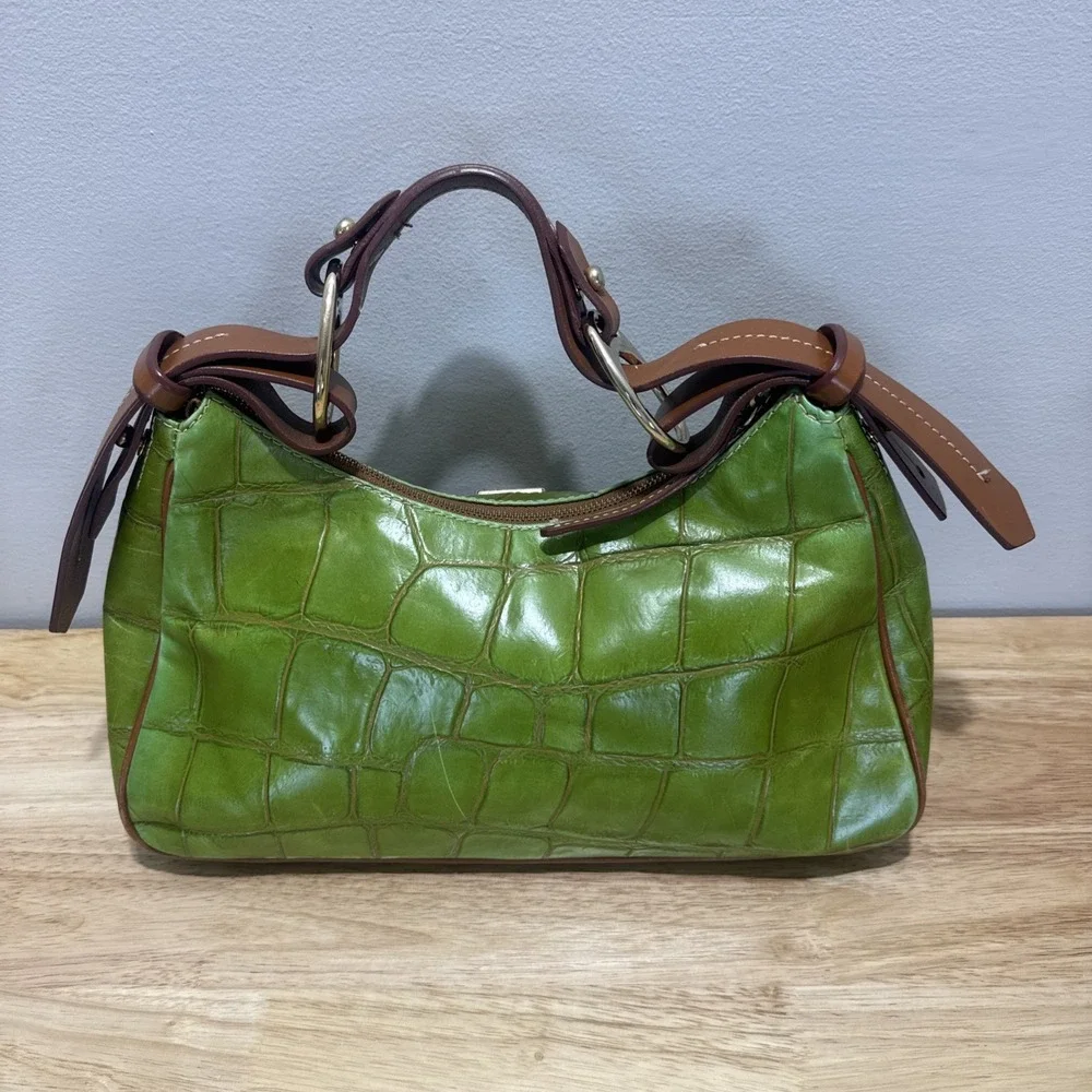 Vintage Dooney & Bourke Green Crocodile Embossed Medium Hobo Bag Purse J599095